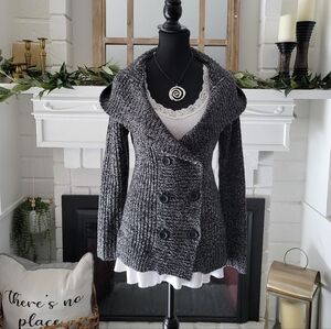 Dark Acadimia Double-Breasted Black/Gray Marled Knit Cardigan Sweater Medium